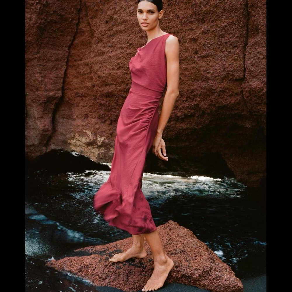 Zara Rose-Mauve Sleeveless Midi Dress